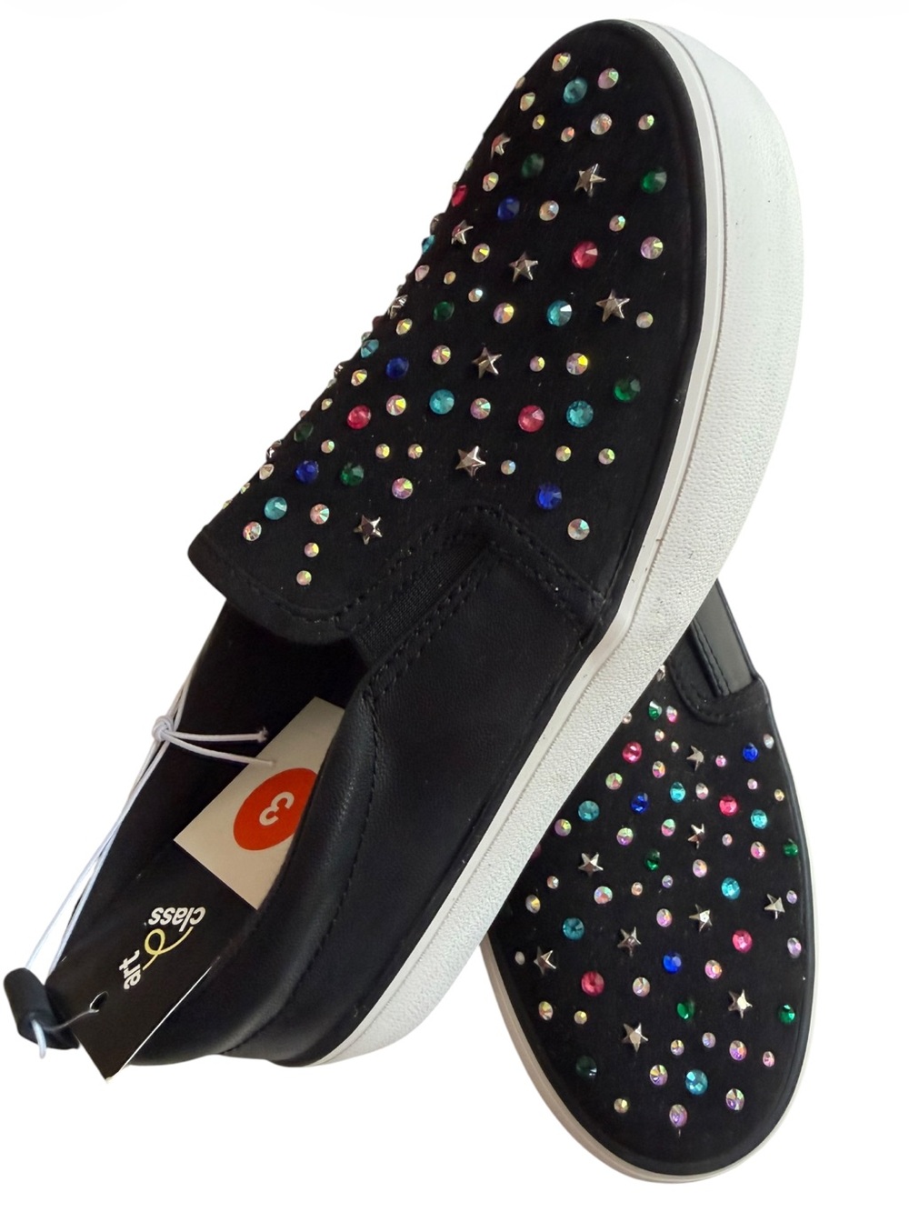 Art Class Hanna Slip-On Shoes Black Embellished Stars & Gems NWT Size 3
